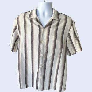 Cactus Man Ricky Singh Linen Blend Button Up Shirt Medium Striped Casual
